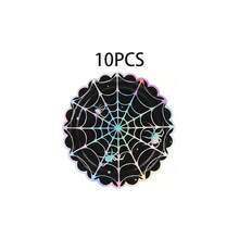 10/20/50pcs Holographic Spider Web Disposable Scalloped Edge Paper Plates, 7 Inch And 9 Inch, Iridescent Halloween Scalloped Edge Party Plates, Black Base Rainbow Gradient Spider Star Dinner Plates, Halloween Horror Party Tableware, Halloween Trick Or Treat - View 8