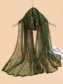 1pc Women's Sequin Solid Color Headscarf Shawl, Lightweight Sun Protection Scarf, Suitable For Outdoor Daily Wear - Green - View 1