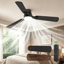 LYESS 42in Ceiling Fan With Light, Modern Flush Mount Ceiling Fan With Remote,6 Speed Fan For Bedroom, LED Dimmable Ceiling Fan For Living Room, Kitchen & Summer Room Decor, Black - US A Type Plug(110-127V) - View 2