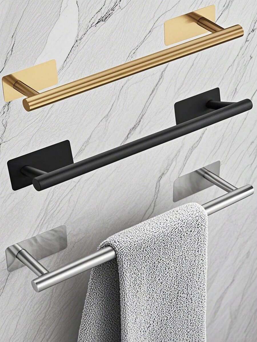 4/3/1pc Bathroom Towel Rack Wall-Mounted Bathroom Hanging Rack Dish Cloth Holder Bathroom Kitchen Hardware Accessories Strong Self-Adhesive Bathroom Storage Rack Suitable For Bathroom And Kitchen Decor - Multicolor - View 1