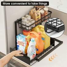 L LEESEPH Under Sink Storage Organizer, Multi-Functional Bathroom Pull-Out Shelf, 2-Tier Pull-Out Cabinet Storage Rack, Sturdy Metal Bathroom Storage Rack, Suitable For Kitchen, Bathroom, Storage Room And Countertop - Multicolor - View 5
