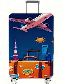 Shanghai City Skyline Airplane Travel Pattern Luggage Cover - Multicolor - View 12