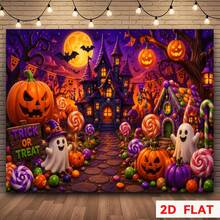 Phông nền banner chủ đề Halloween 2D, bao gồm đèn lồng bí ngô, nhà kẹo ma, lâu đài phép thuật, trăng rằm, dơi và các thiết kế khác, rất phù hợp làm phông nền banner Halloween - 1 - Xem 1