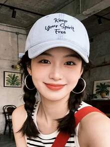 1pc Letter Embroidered Baseball Cap Korean Designer Style Y2K Style Women's Baseball Cap Outdoor Sports Sun Protection Hat Commute Baseball Cap Couple Style Streetwear Brand Baseball Cap Slim Face Baseball Cap - Multicolor - View 9