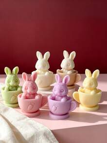 Cute Rabbit Teacup Silicone Candle Mold, Carrot Mug Cute Rabbit Shape, Flexible Silicone Material Easy Demolding, Suitable For Soy Wax, Aromatherapy Plaster, Handmade Soap DIY - Teacup Bunny - View 1