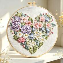 3款3D浮雕花卉手工刺繡全套材料包，森系花束/愛心/蝴蝶/圖案印花附圓形刺繡框，零基礎初學者DIY刺繡，牆面軟裝飾，節日紀念創意手工禮物 - 多色 - 查看 13