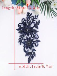 Colorful 3d Embroidered Applique With Beads For Wedding Dress, Evening Gown, Diy Costume Decoration, Embroidery Patch Size: Length: 31cm, Width: 16cm - Navy - View 6