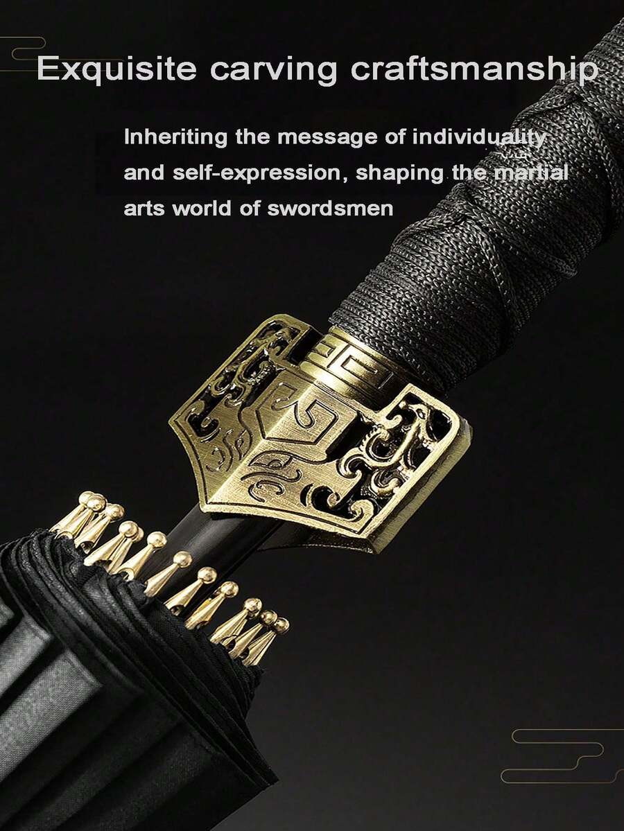 1PC Super Cool Samurai Style Umbrella, General Style Umbrella, Sword Long Handle Umbrella, Samurai Sword Style Parasol, Fashion Samurai/General Long Handle Umbrella, Waterproof Manual Open/Close, Automatic Long Handle Design, 8-Rib/16-Rib/24-Rib Steel Frame, Durable UV Protection - Straight-rib Umbrella - View 1
