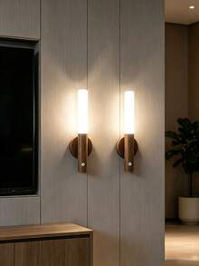 1pc Smart Motion Sensor Wall Light Walnut Wood Grain Night Light No Drilling Wiring Magnetic Bedside Wall Lamp - Multicolor - View 2