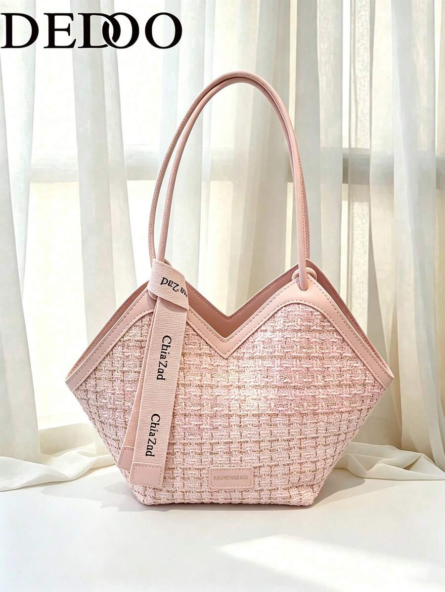 Dedoo Bolso de mano texturizado nuevo estilo europeo y americano versátil bolso de hombro diseño de moda (patrón de bufanda, estilo y color enviados al azar) - Rosa - Ver 1