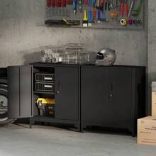 Metal Office Cabinet, Lockable Doors, Office Chest, 2-Tier Design, Black - 黑色 - 查看 7
