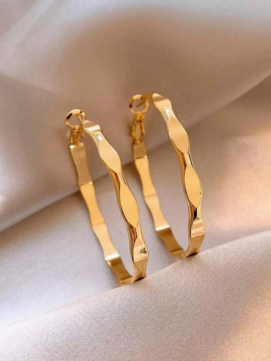 1對金屬個性化圓環耳環,休閒時尚百搭幾何圓環耳環,女款日常佩戴金屬耳環 - 不規則耳圈 - 查看 1