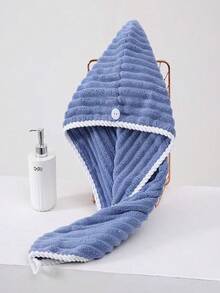 1Pc Ultra Soft Wavy Microfiber Hair Drying Cap, Super Absorbent Quick Dry Anti-Frizz Hair Wrap Turban, Solid Color Hair Towel Cap For Women With Long Hair, Practical Bathroom Shower Accessory(Shower Cap Buttons Are Shipped Randomly). - Multicolor - View 16