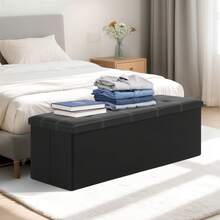 LOVEWE Foldable Double-Stitched Leather Storage Stool, Space-Saving, High Load-Bearing, Storage Bench For Sofa / Shoe Changing / Home Furniture - Black 76*38*38cm - View 11