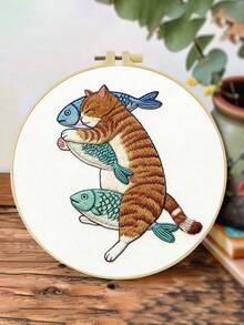 1件 20*20cm/7.9*7.9in 狐狸/貓咪刺繡套件,DIY手工刺繡套裝,適合成人初學者,居家禮物,女性縫紉禮物,含使用說明書、印花布料、刺繡框、針與線 - A - 查看 15
