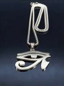 A Stylish Stainless Steel Horus Eye Ancient Egyptian Symbol Pendant Necklace, A Men's Everyday Necklace Accessory. - Silver - View 5