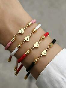 1 buah Gelang Manik-Manik Hati Kustom yang Dipersonalisasi, Gelang Hati Modis dengan Tali yang Dapat Diatur, Aksesori Tangan Kepang Keberuntungan, Tali Katun Warna Emas, Grosir - MultiWarna - View 2