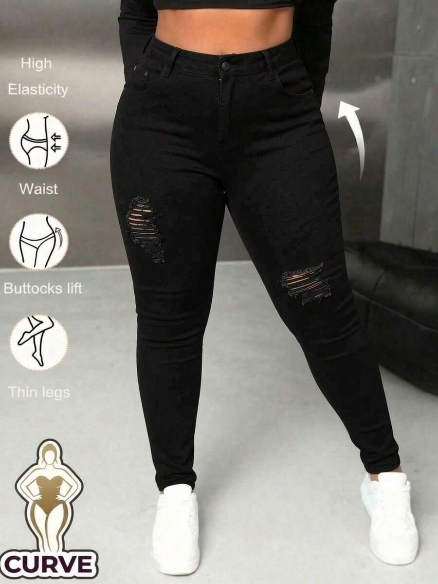 Plus Size Jeans - Black - View 1