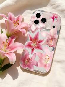 Creamy Dopamine Wave Ruffle Soft TPU Texture, Creative Personalized Pink Floral Pattern Phone Case Suitable For Galaxy S21 S22 S23 S24 S25 S26/Honor/ And Other Models - Clear - View 1
