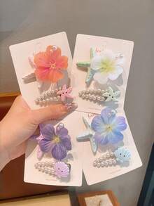 2件組女款甜美海星與花朵髮夾，可愛仿珍珠貝殼髮飾，夏季海灘女孩髮飾，抓夾 - 彩色 - 查看 12