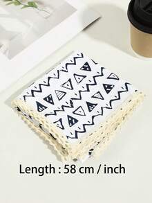 1pc Women White Geometric Triangle Print Triangle Bandana Lace Trim Lightweight Head Neck Scarf Hair Accessory - Multicolor - View 6