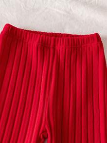 Girls' Autumn/Winter Red-Tone 2 Pieces Set, Peter Pan Collar 2 In 1 Long Sleeve Top With Rhinestone Embellishments, 3D Floral Vertical Textured Stretch Flare Pants, Versatile For Outings And Daily Wear - Red - View 9