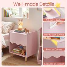 Kids Nightstand, Toddler Scalloped Side Table With Wide Top & Open Compartment Pink/White - Pink - View 8