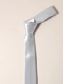 1PC Men's Solid Color Necktie, Business Formal Narrow Tie (5cm) - Light Grey - View 2