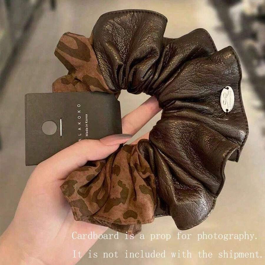 1pc Vintage Leopard Print Ruffle Hair Tie, Fashionable Niche Design Elegant Hair Rope, 2025 New High-Quality Gift For Girlfriend, Ponytail Hair Scrunchie - Multicolor - View 1