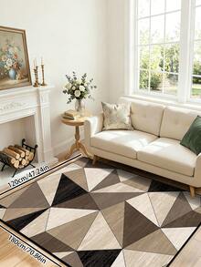 1pc Geometric Modern Living Room Area Rug, Black White Gray Printed Polyester Fiber Rectangular Easy Care Washable Home Rug, Suitable For Living Room, Hallway, Bedside, Sitting Room, Bedroom, Office, Kitchen, Farmhouse Home Decor - Multicolor - View 30