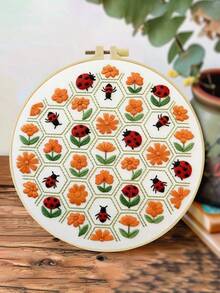 1件 20*20cm/7.9*7.9in 不同花卉刺繡套件，DIY手工刺繡套裝，適合成人初學者，居家禮物，女性縫紉禮物，包含使用說明書、印花布料、刺繡框、針與線 - A - 查看 14