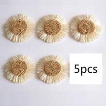 Aplicações de Flores de Margarida Tecidas em Ráfia Boho, Remendos Artesanais de Girassol Rústico com Pétalas de Cetim, Enfeites Decorativos DIY para Embrulho de Presentes, Broche, Decoração de Casamento e Casa, Suprimentos Artesanais Boêmios de Fazenda - Multicolorido - Visão 12