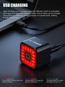 X-TIGER Smart Bicycle Tail Light With Brake Sensor, Ultra-Bright LED Tail Light, USB Type-C Charging, IP66 Waterproof, Cycling Safety Tail Light Accessory - Multicolor - View 6