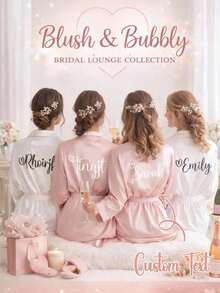 1 pieza Bata de novia de satén de manga corta personalizada, texto personalizado, bata de novia y dama de honor personalizada para boda, bata con nombre personalizado, regalo de bata de novia - Multicolor - Ver 1