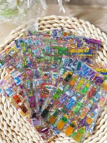 10pcs Mini Food Cartoon Stickers, Laser Glitter Cut Stickers, Anime Diary Decorative Stickers, Children's Gift & Small Gifts - Multicolor - View 4