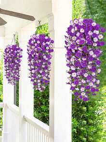 1/2/4/6 Pcs Outdoor Artificial Flowers Hanging Eucalyptus Plants Silk Morning Glory Vines UV Resistant Greenery For Anniversary Graduation Wedding Party Home Office Porch Garden Yard Wall Spring Summer Decor - Morning Glory Wall Hanging Two Colors-02 - View 1