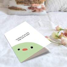 1PC Cute Minimalist "Thinking Of You Lots Hope You're Okay" Greeting Card, Peeking Green Cute Face Design, Sweet Get Well Encouragement Gift Card - Multicolor - View 4