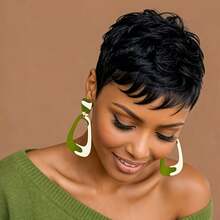 1B Black, 1B27, 1B30 Colorful Brazilian Human Hair Short Pixel Wig, Suitable For Daily Fashion Layered Short Hair With Bangs, No Front Band, Ready-To-Wear Human Hair Wig - Multicolor - View 4
