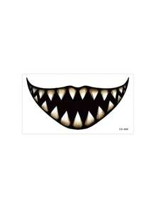 1pc Halloween Dark Demon Sharp Tooth Mouth Face Decor Rectangle Temporary Tattoo, Fake Tattoo For Party, Music Festival & Grad Gifts, Lasts 3-5 Days - Multicolor - View 4