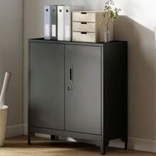 Metal Office Cabinet, Lockable Doors, Office Chest, 2-Tier Design, Black - 黑色 - 查看 2