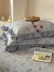Set Sprei dan Sarung Bantal Abu-abu Berumbai 2/3 pcs, Gaya Pedesaan Prancis dengan Motif Bunga, Lembut dan Bernapas, Dapat Dicuci dengan Mesin, Cocok untuk Semua Musim, Ukuran Twin/Full/Queen/King, Dekorasi Rumah, Hadiah yang Bagus (Sprei + 1/2 Sarung Bantal) - Grey - View 10