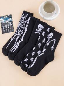 1/5 Pasang Stoking Motif Tengkorak dan Jaring Laba-laba Gaya Gotik untuk Halloween, Cocok untuk Pesta Halloween, Pakaian Sehari-hari, Dapat Digunakan Sebagai Hadiah Liburan - MultiWarna - View 1