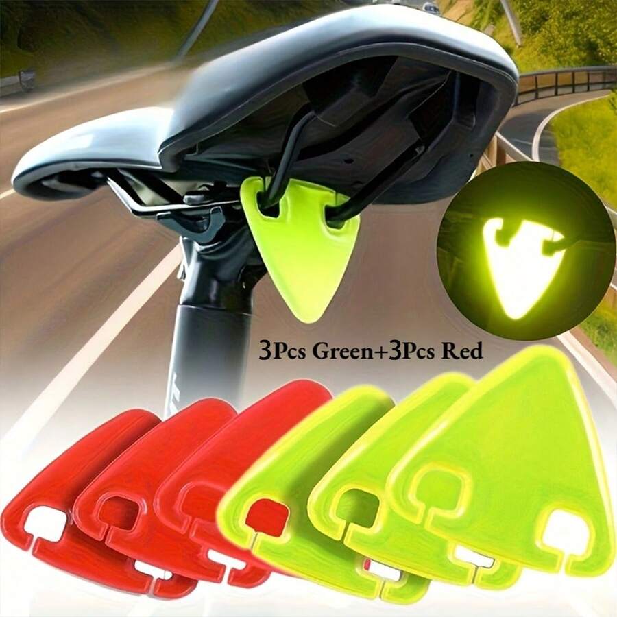 6pcs Fluorescent Triangle Reflective Cycling Hanging Decor - Seat Hanging High-Brightness Reflective Sheet, Night Cycling Safety Warning Accessory, Bicycle Mountain Bike Outdoor Night Running Walking Visible Protection Pendant - Multicolor - View 1
