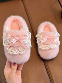 Girls' Indoor Fuzzy Slippers, Princess Style Closed-Toe Slippers For Toddlers, Young Children And Older Kids, Autumn/Winter Bedroom Wear - Pink - View 4