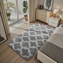 EDIMENS Long Hallway Runner Rug 80x300, High Pile Bathroom Rug Non-Slip, Fluffy Washable Kitchen Rug Bath Mat, Rugs For Bedroom Bed Runner Hallway Living Room - 淺灰色燈籠紋 - 查看 2