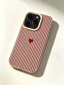 Phone Case - Red Striped Heart Romantic Pattern, Compatible With Apple 17/17Pro/17PROMAX/16/15/14/13P/12/11/X/XR/XSMAX White Durable Anti-Drop Protective Cover, Beautiful - Multicolor 1 - View 4