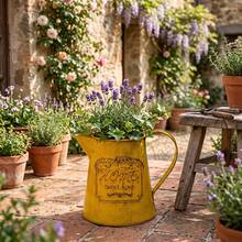 Vintage Metal Pitcher Vase - Rustic Farmhouse Flower Pot For Home Decor, "Home Sweet Home" Decorative Jug, Mustard Yellow Distressed Finish For Table Centerpiece - Retro - View 6