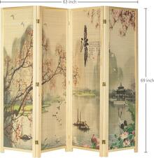 4 Panel Cherry Blossom Folding Room Divider 6 FT Freestanding Floral Privacy Screen Wood Frame Partition Wall Separator Bedroom Studio Beige - Beige (Floral) - View 7