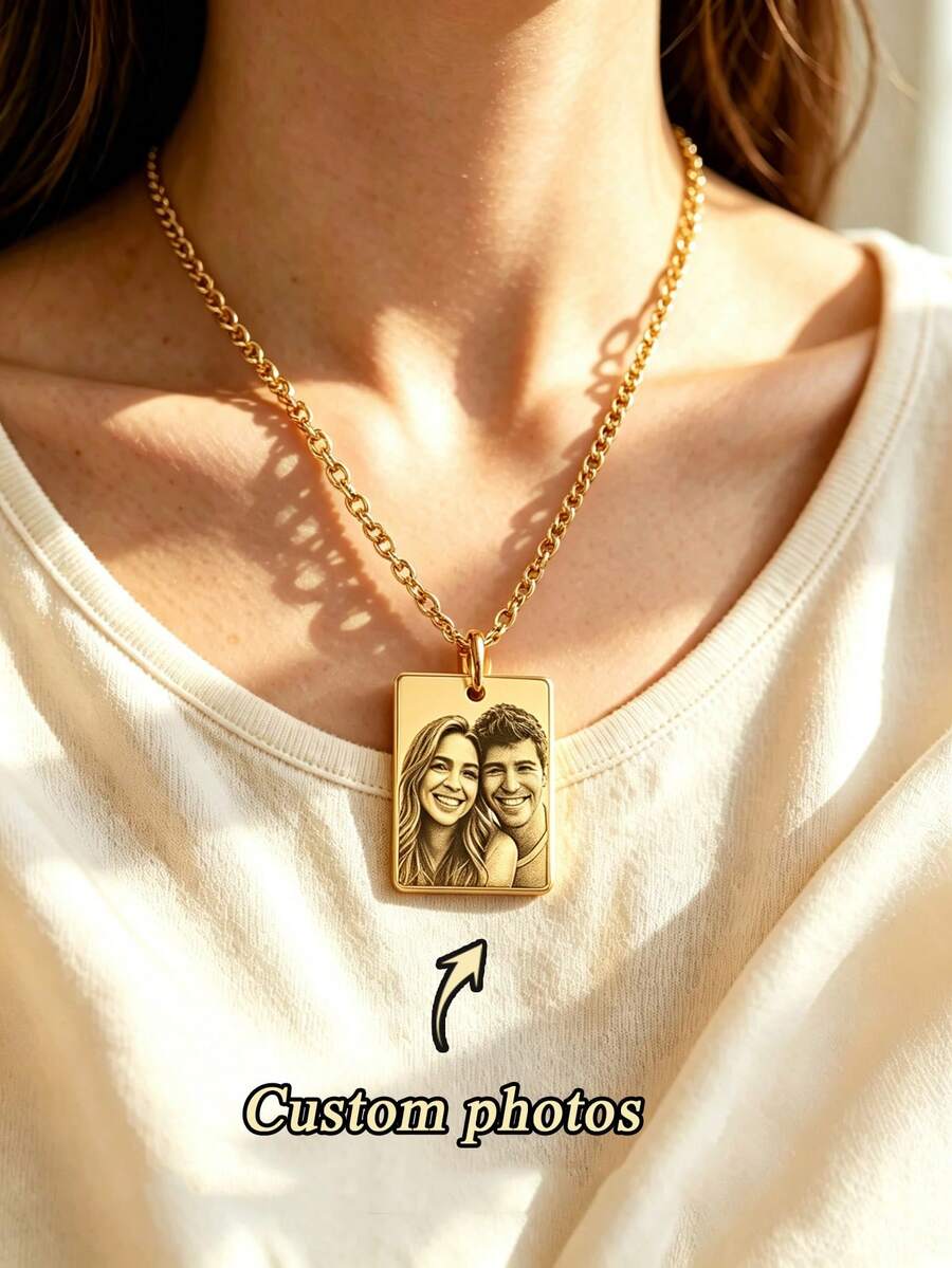 1pc Customized Photo Engraved Stainless Steel Pendant Minimalist Style Jewelry, Customizable Photo And Text, Commemorative Personalized Necklace, Personalized Women's Necklace, Mother's Day Gift, Birthday, Anniversary Gift - Multicolor 3 - View 1