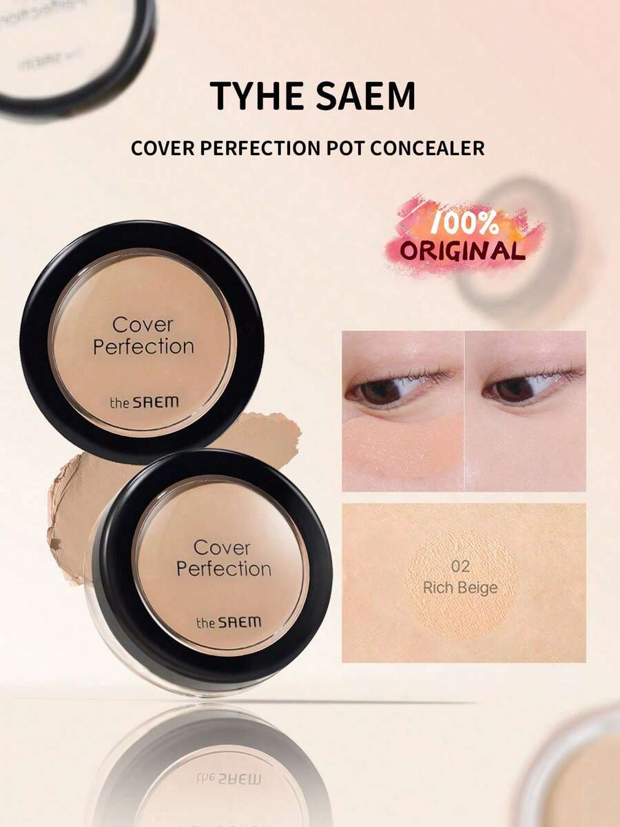 the SAEM Cover Perfection Concealer #02 Rich Beige - High-Coverage Concealer, Effectively Conceals Blemishes And Acne Marks, Matte Finish, Oil-Control Formula, Suitable For Oily And Combination Skin, 6g/0.21oz
